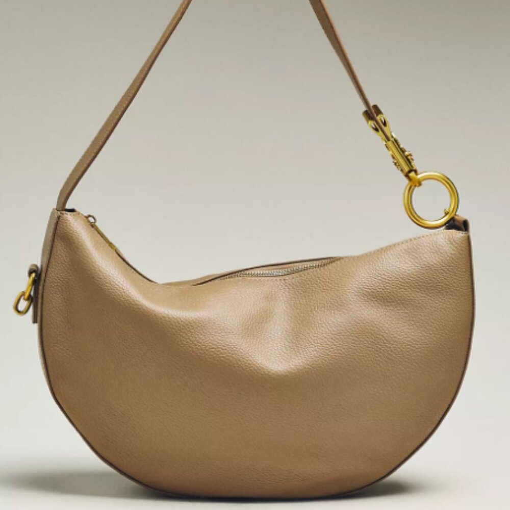 Faux-Leather Rounded Buckle Slouchy Bag-NWT